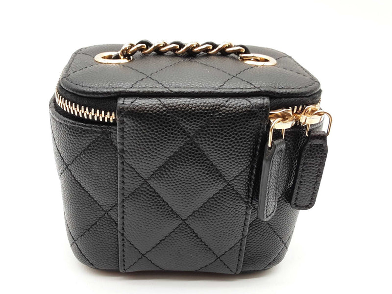 Chanel Mini Vanity Black Caviar Leather Chain Crossbody Case Do0825lrxzde