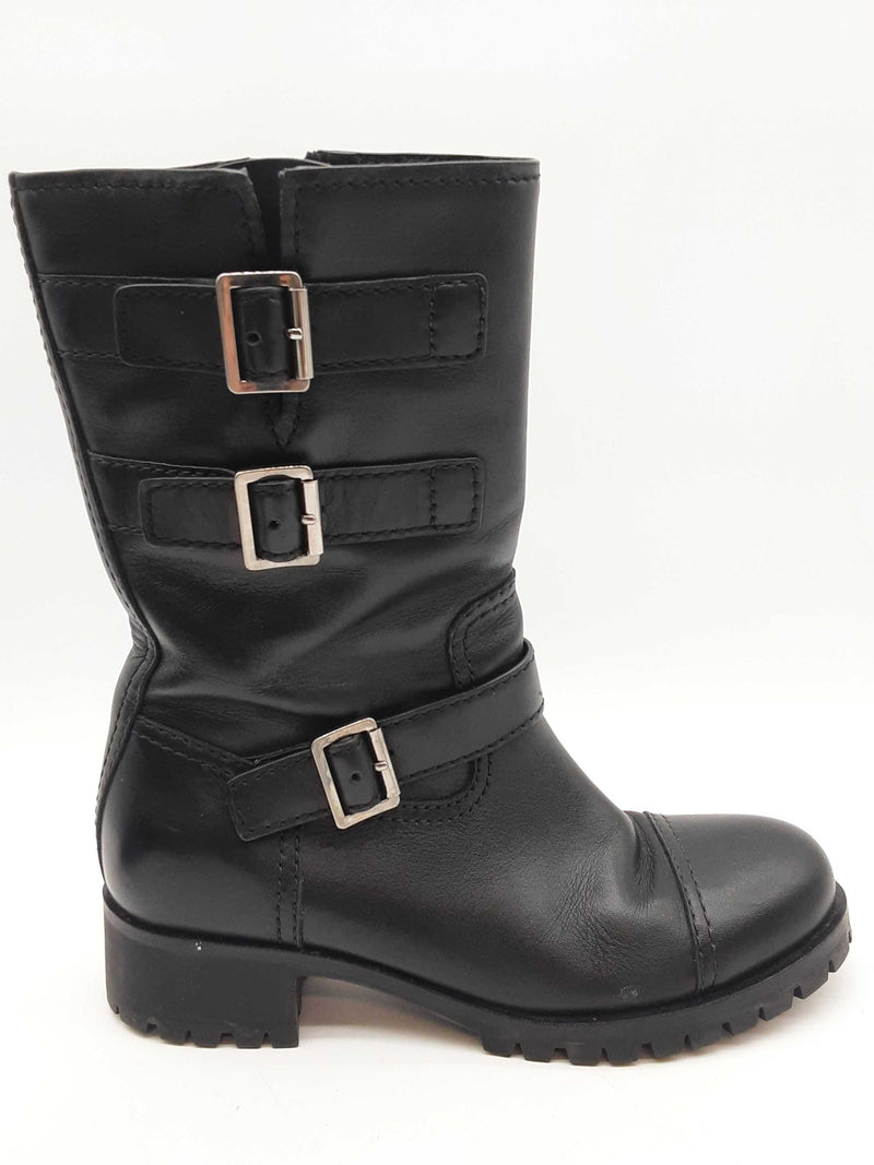 Prada Linnea Rossa Black Leather Biker Boots Size Eu 40 Do1124oxzde