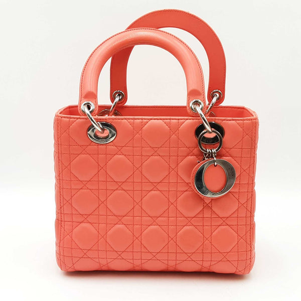 Christian Dior Lambskin Cannage Lady Dior Coral Hand Bag Sd0725lozxdu