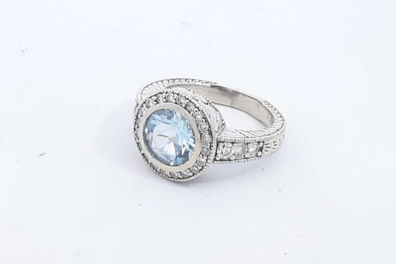 Light Blue Gemstone & Diamond Ring 14k White Gold 6.6 Grams Size 6.5 Eb0824lexdu