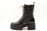 Gucci Black Leather Gg Matelasse Combat Boots Size 39 Eb0226oxzde