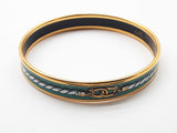 Hermes Green Rope Painted Enamel Gold Plated Narrow Bangle Bracelet Do1223rxzde