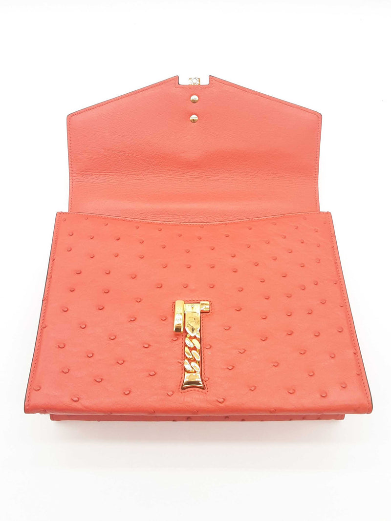 Gucci Sylvie 1969 Blood Orange Ostrich Leather Top Handle Bag Sd0925oozxde