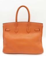 Hermes Birkin 35 Potiron Orange Clemence Palladium Handbag Do0325crxzde
