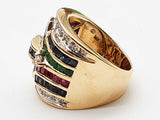Sapphire Rubies Emeralds Diamonds 14k Yellow Gold 14.0g Ring Size 7 Do0626crxde