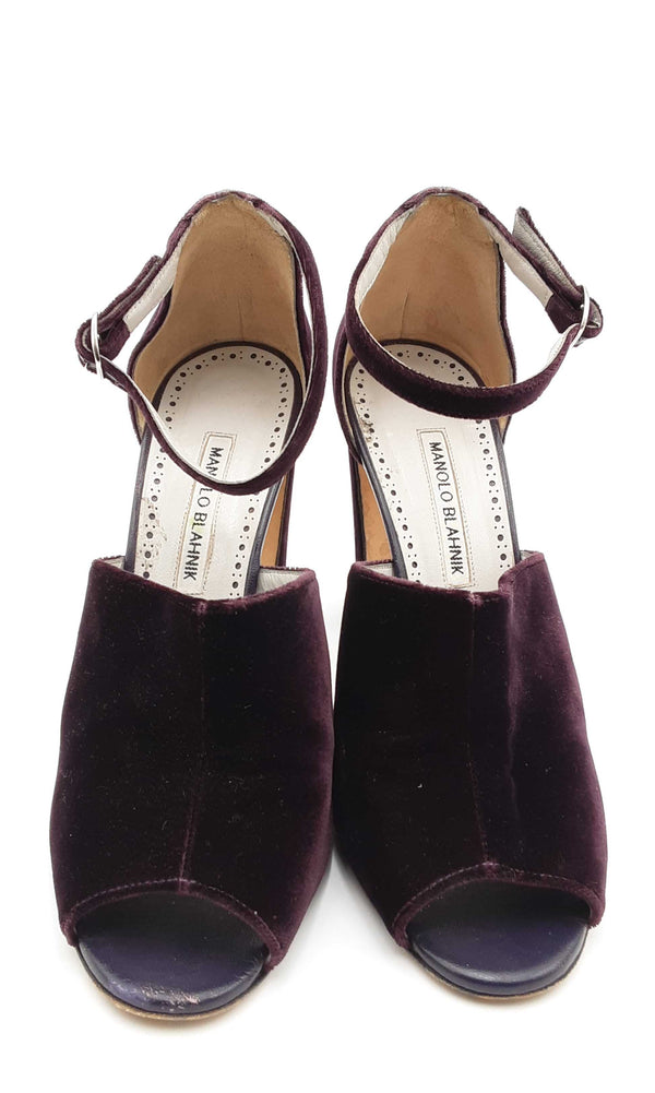 Manolo Blahnik Purple Aminta Velvet Ankle Strap Heels Sz 39 Eblzxsa144010019092