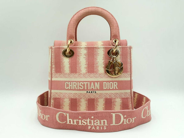 Christian Dior Lady D-lite In Pink D-stripes Canvas Fw0125lsxzdu