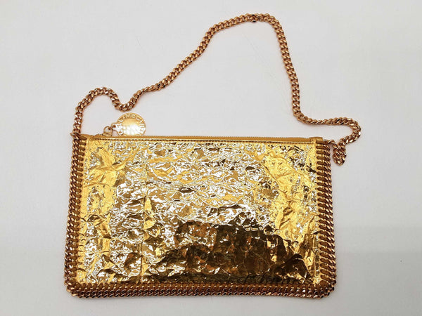 Stella Mccartney Falabella Crinkled Metallic Gold Shoulder Pouch Do1224oxzde