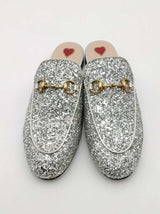 Gucci Horsebit Silver Glitter Mules Size 37 Eb0926lxzsa