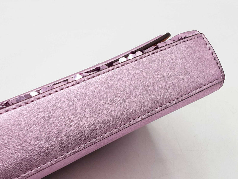 Coach Small Flap Clutch In Lilac Metallic Leather & Sequins Fw1125