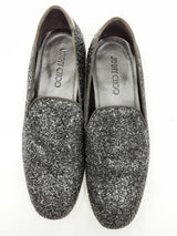 Jimmy Choo Thame Black Coarse Glitter Fabric Loafers Size 46 Eb0724ixdu