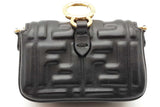 Fendi Ff Embossed Black Leather Nano Baguette Charm Bag Eb1125wxzde