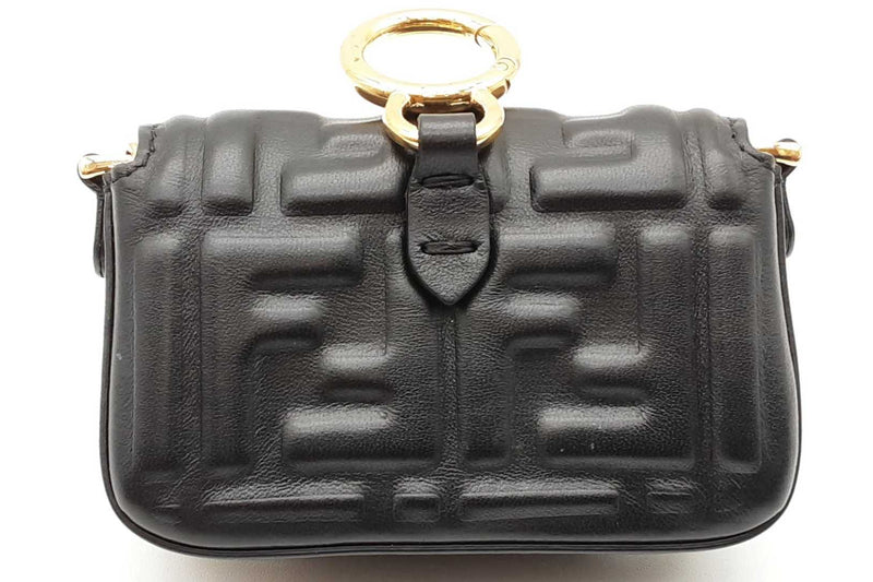 Fendi Ff Embossed Black Leather Nano Baguette Charm Bag Eb1125wxzde
