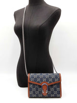 Gucci Dionysus Chain Wallet In Gg Supreme Denim Jacquard & Leather Fw1225rrzdu