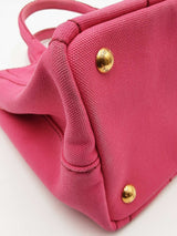 Prada Small Canapa Logo Print Tote Bag In Peony Pink Cotton Canvas Fw0626orzdu
