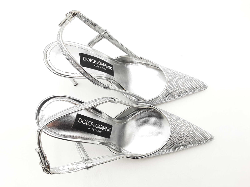 Dolce & Gabbana Silver Rhinestone Slingback Heels Size Eu 38 Fw1124lixsa