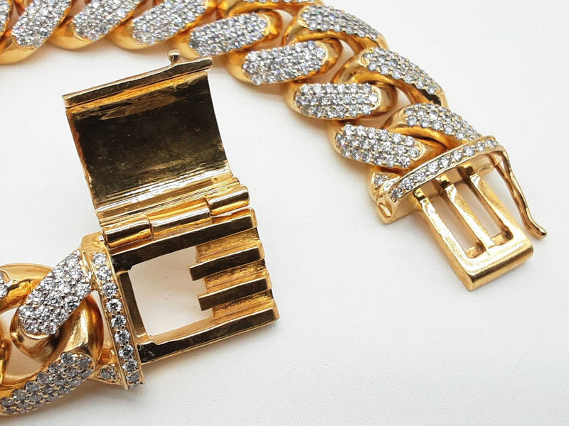 21.50 Cttw Diamonds 14k Yellow Gold 264.0g Solid Cuban Bracelet Do0625lwrxzde