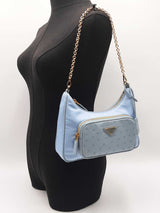Prada Mini Shoulder Bag In Sky Blue Re-nylon & Ostrich Leather Fw0226lrxzdu