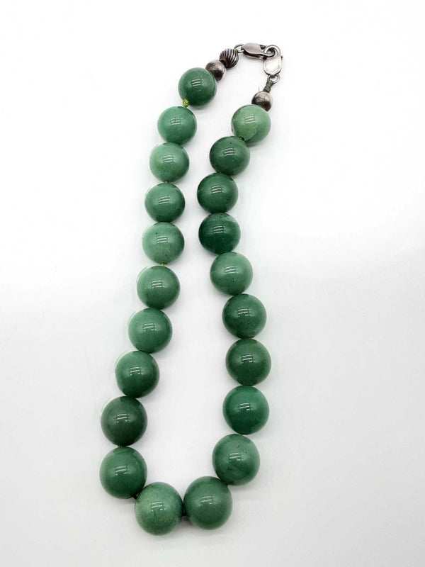 0.925 Sterling Silver Clasp Dyed Green Jade Bead 233.2g Necklace 20 In Do1224rxzde