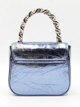 Versace La Medusa Top Handle Bag In Metallic Blue Crinkled Lambskin Fw1026prxdu