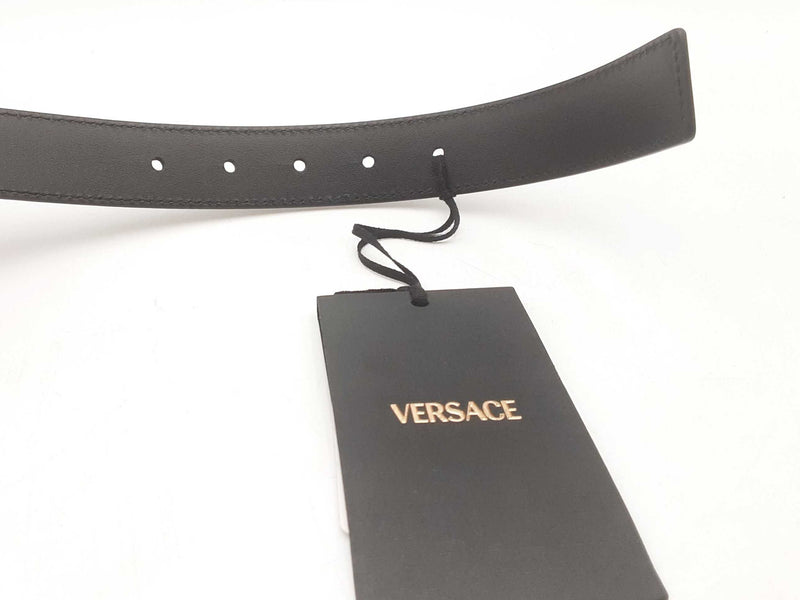 Versace Medusa Round Silver Buckle Black Calf Leather Belt 80/32 Sd0725lzxsa