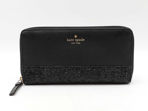 Kate Spade Greta Court Glitter Neda Wallet In Black Crosshatched Pvc Fw1025wxdu