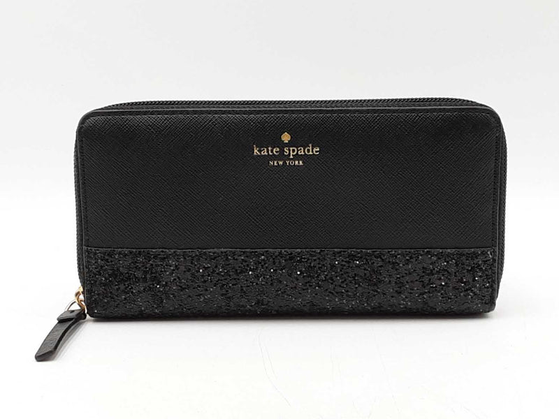Kate Spade Greta Court Glitter Neda Wallet In Black Crosshatched Pvc Fw1025wxdu