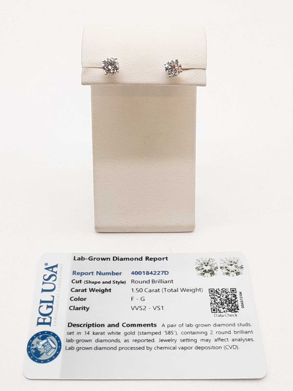 1.50 Cttw Lab Grown Diamonds 14k White Gold 1.0g Stud Earrings Do0325osxde