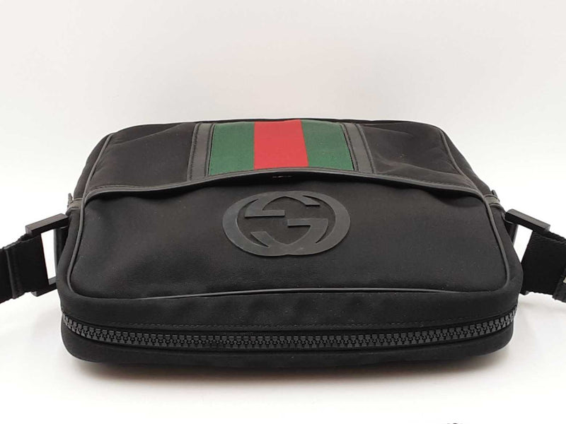 Gucci Web Stripe Black Techno Canvas Messenger Bag Fw0525ozxdu