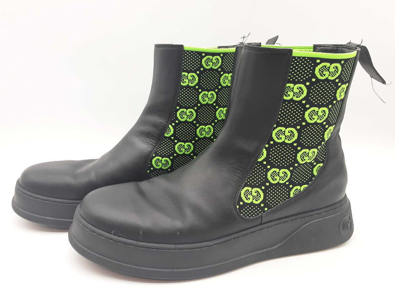 Gucci Gg Elastic Chelsea Black Neon Green Boot Size Uk 11 Mens Do1124lrxde
