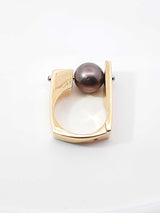 18k Yellow Gold & Black Pearl Asymmetrical Pillars Ring 12.9 Grams Size 4.5 Fw00726lxzxdu
