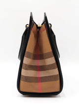 Burberry Banwell Tote Bag In Black Leather & House Check Canvas Fw0926pxzdu