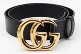 Gucci Black Leather Belt With Gold Tone Gg Buckle Size 95/38 Eb1225oxzdu