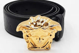 Versace Black Leather Belt With Gold Tone La Medusa Buckle Size 90 Eb0925lxzdu