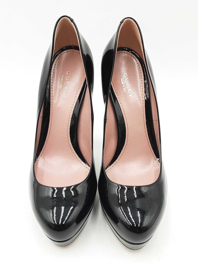 Gucci Lisbeth Black Patent Leather Platform Pumps Size Eu 38.5 Fw0825lxzdu