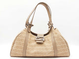 Fendi Zucchino Shoulder Bag In Beige Ff Logo Canvas Fw0726oordu
