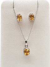 Citrine 0.925 Sterling Silver 4.5g Necklace Stud Earrings Ensemble Do0925lide