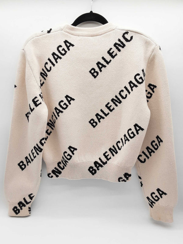 Balenciaga Logo Creme White Black Knit Sweater Size S Do0225wrxde