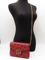 Gucci Gg Marmont Chain Mini Bag In Quilted Red Python Leather Fw0626pzxdu