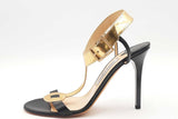 Jimmy Choo Metallic Mirror Gold & Black Leather T Strap Heels Size 39 Eb0525pxsa