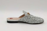 Gucci Horsebit Silver Glitter Mules Size 37 Eb0926lxzsa