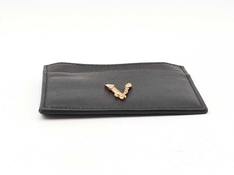 Versace Virtus Black Grained Leather Card Holder Wallet Fw0525izdu