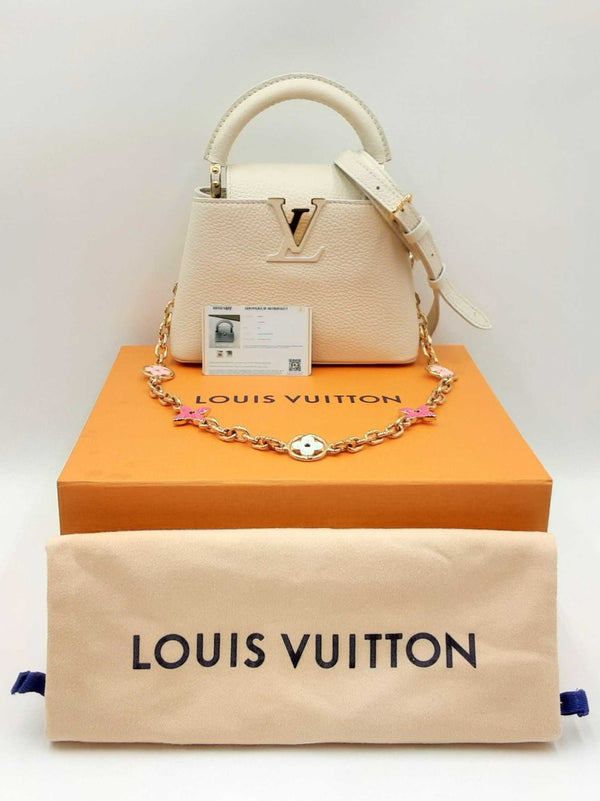 Louis Vuitton Flower Chain Capucines In White Taurillon Leather Fw0325lrzxdu