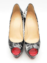 Christian Louboutin Black & White Graffiti Print Fetish Peep Toe Pumps Eb0925oxzsa