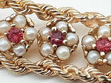Rubies White Pearls 14k Yellow Gold 33.4g Bracelet 6.75 In Do0326orxzde