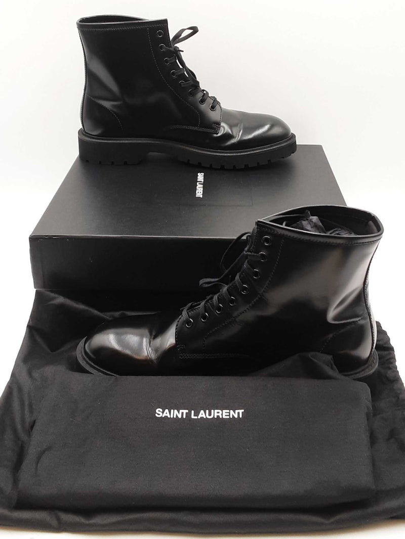 Yves Saint Laurent Black Leather Combat Army Boots Size 44  display picture 1