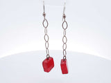 Red Glass Cube 0.925 Sterling Silver 3.3g Drop Earrings Sddo0326ode