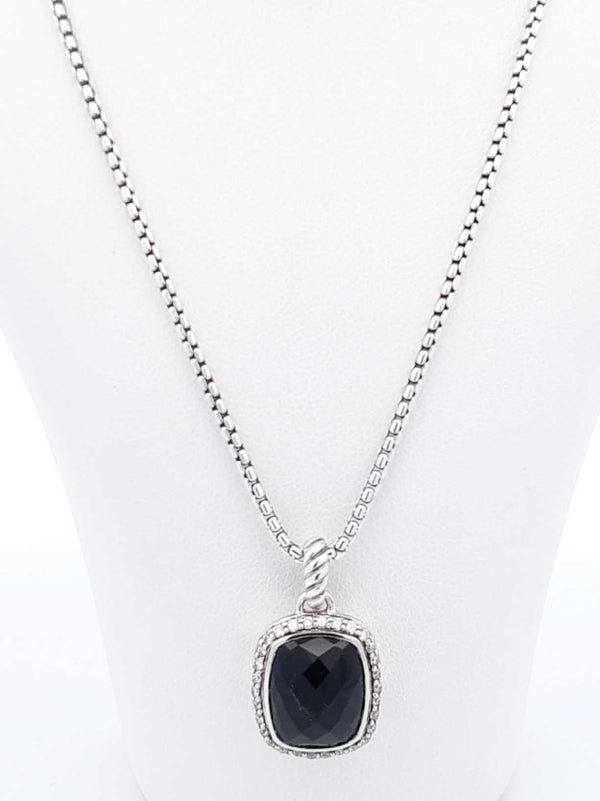 David Yurman Sterling Silver Onyx & Diamond Albion Necklace 17 Inch Fw0525lxzdu