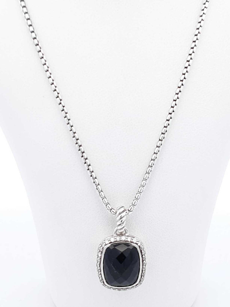 David Yurman Sterling Silver Onyx & Diamond Albion Necklace 17 Inch Fw0525lxzdu