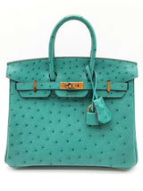 Hermes Birkin 25cm Vert Verone Green Ostrich Leather Gold Handbag Do0626ooxzxde